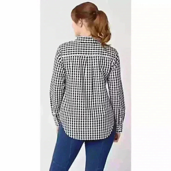Euc Isaac Mizrahi Button Front Black white checker Gingham Shirt 8 - Picture 3 of 13